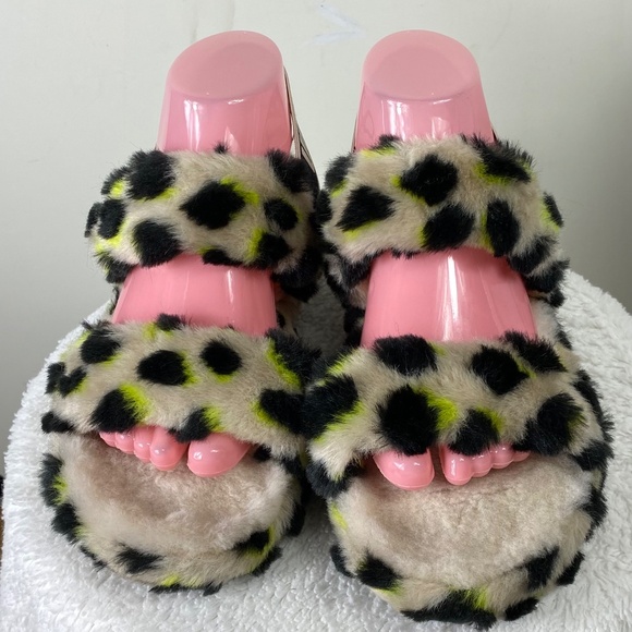 UGG Oh Yeah Sz 9 Slippers Slides Cheetah Animal Print Shearling Slingback - Picture 4 of 7